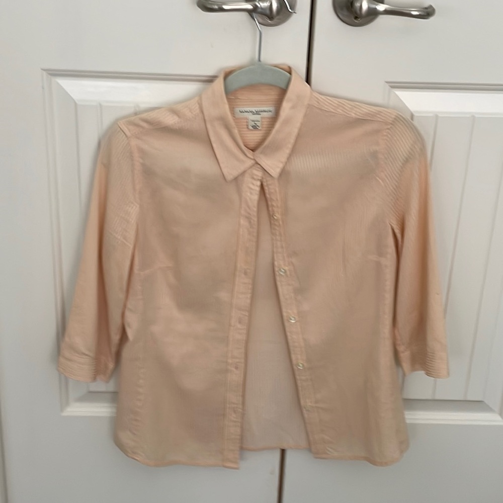 Banana republic striped button down blouse 3/4 sleeve peach petite s